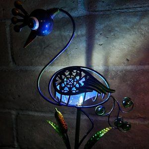 32" H, Solar LED Peacock Stake With Glass Blown - Yard Art